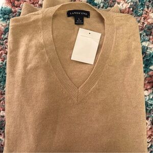 Land End 100% Cashmere V-Neck Sweater; light Camel